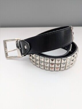 Men's (Size Small) Black Leather Belt with Silver Colored Pyramid Studs